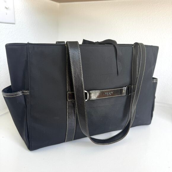 KATE SPADE Large Shoulder Tote Black Nylon Leather Trim Modern Chic Minimalist - Picture 1 of 9